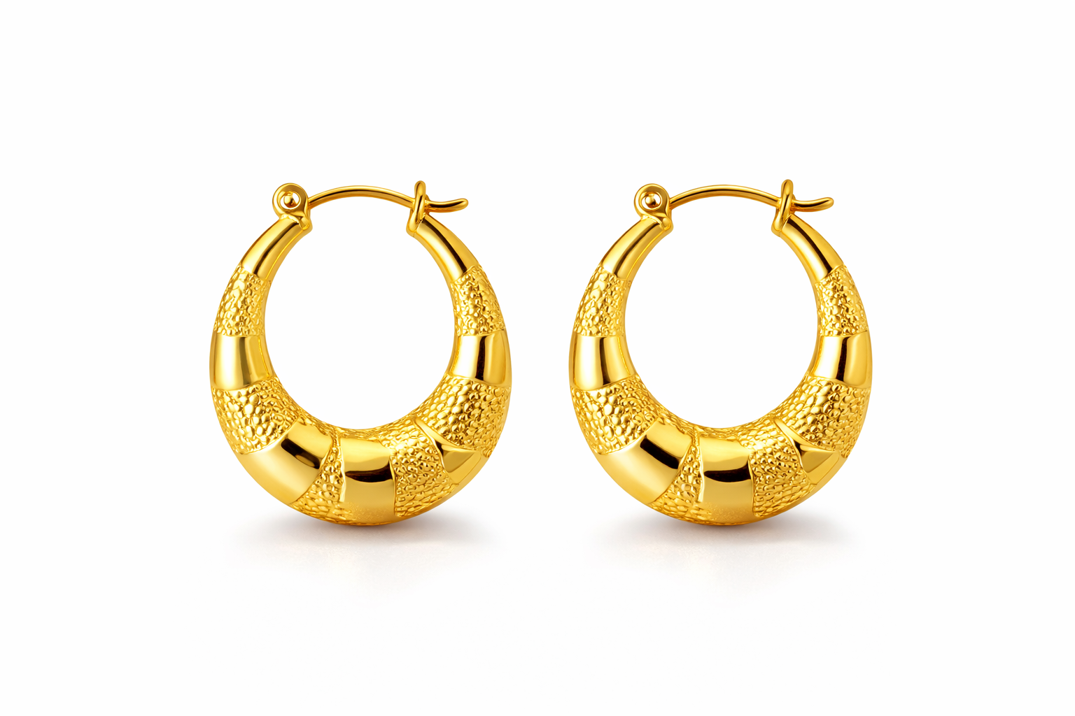 Classic Gold Hoop Earrings (Textured)