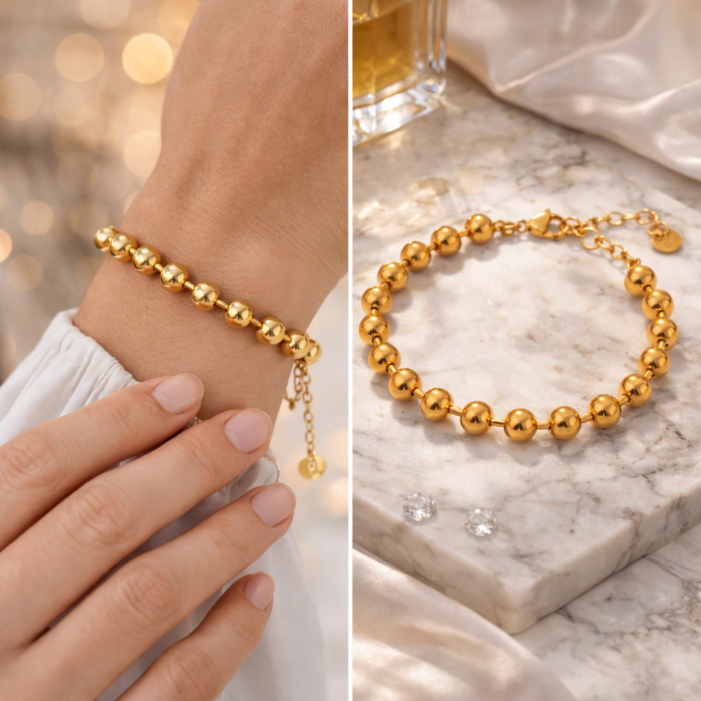 18K Gold Plated Beaded Bracelet - Image 2