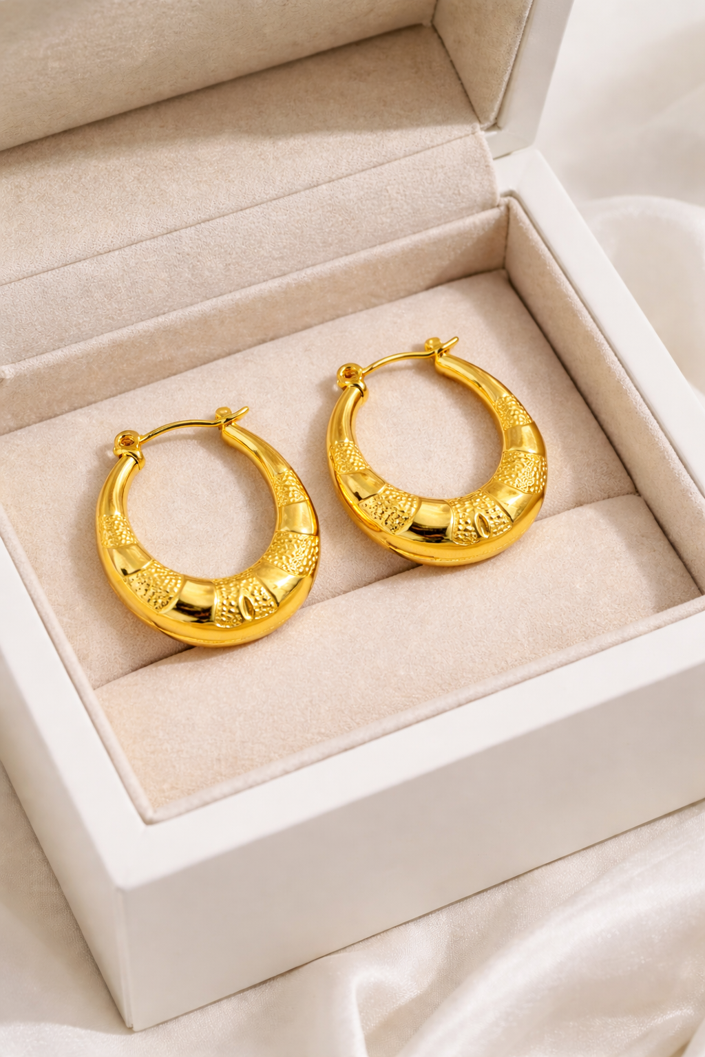 Classic Gold Hoop Earrings (Textured) - Image 3